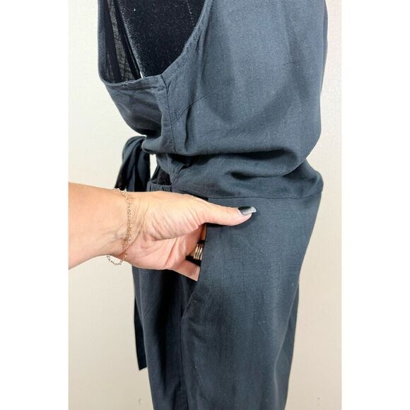 Marine Layer Black Eloise Belted Sleeveless Women’s Jumpsuit Romper Large - Picture 4 of 15